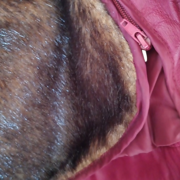 Terry Lewis Large Genuine Leather Jacket Red Snap Up Trucker Faux Fur Lining 1X - Picture 15 of 16